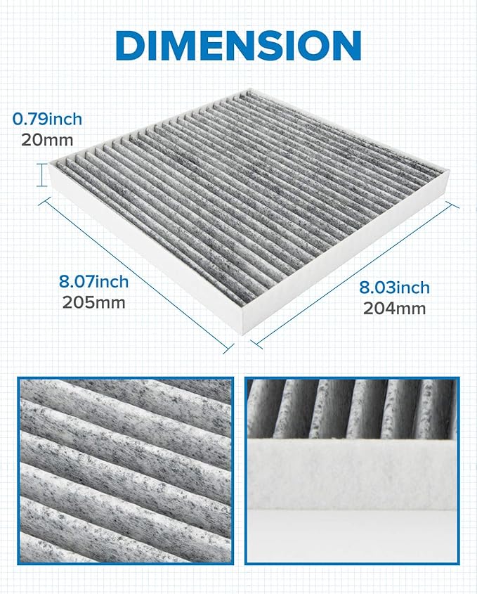 PHILTOP Cabin Air Filter w/Activated Carbon, Compatible with CF10374 Toyota Tacoma 2005-2023, Dodge Dart 2013-2016, Pontiac Vibe 2003-2008, Carbon Filter Up Dust Pollen Odor