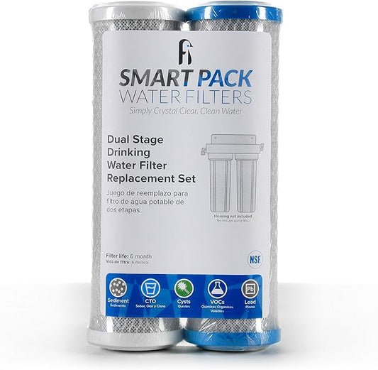 Smart Pack Dual-Stage Under-Sink Water Filter Replacement – 5 & 0.5-Micron CTO Carbon Block, 2.5” x 10” | Fits GXSV10R & Compatible Under-Sink Systems