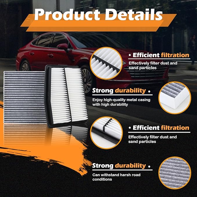 28113-L5100 Engine Air Filter & 97133-L0000 Cabin Air Filter Fit for 21-25 Hyundai Santa Fe 22-25 Tucson 20-25 Sonata 21-25 Kia Sorento 23-25 Sportage Hybrid Replaces CA12817 CF12820