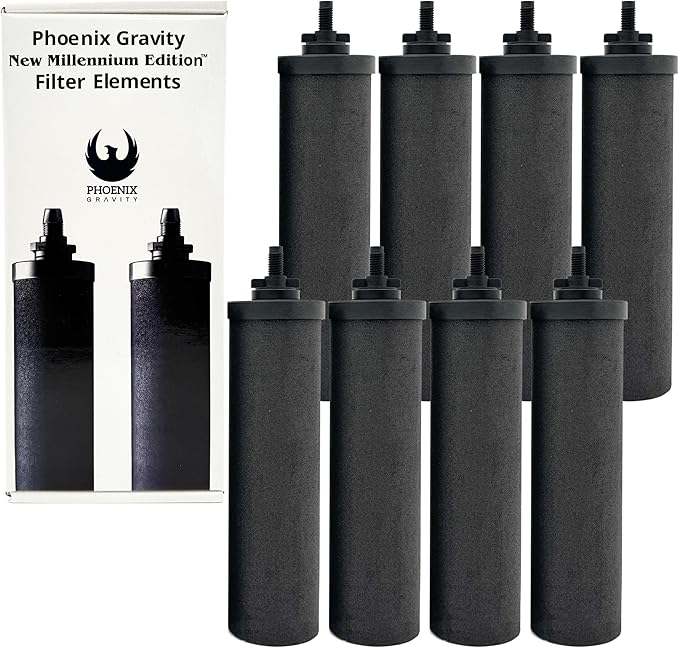 Berkey - Phoenix Gravity New Millennium Edition Water Filter Elements (Set of 8) - NMCL Endorsed Replacement in Lieu of Black Berkey Elements BB9-2