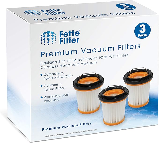 Fette Filter - Fabric Vacuum Filter Compatible with Shark ION W1 Cordless Handheld Vacuum WV200, WV201, WV205, WV220. Compare to Part # XHFWV200 (Pack of 3)