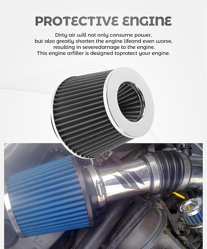 Cold Air Intake Filter,Car Accessories Intake Filter,Automotive Replacement Air Filters,76 89 102MM Performance Round Tapered Cone Filters,Suitable for Most Cars,Trucks,Motorcycles,etc (Black)