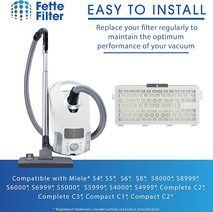 Fette Filter - HEPA Filters Compatible with Miele AirClean SF-HA 50 Filter for Model # S4, S5, S6, S8, S8000, S8999, S6000, S6999, S5000, S5999, S4000, S4999, Complete C2 & C3 (Pack of 2)