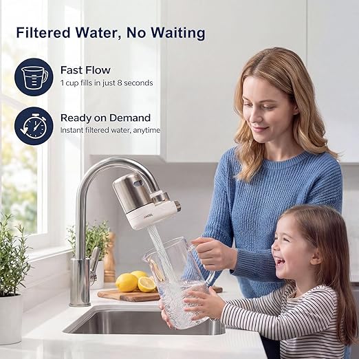ANGEL CF30 Water Filter for Sink Faucet, Faucet Mount Water Filtration System, Reduces 98% Chlorine, Lead & Rust, SGS Tested, Easy Install, 350 Gallons Long-Lasting for Kitchen & Bathroom (Rose Gold)