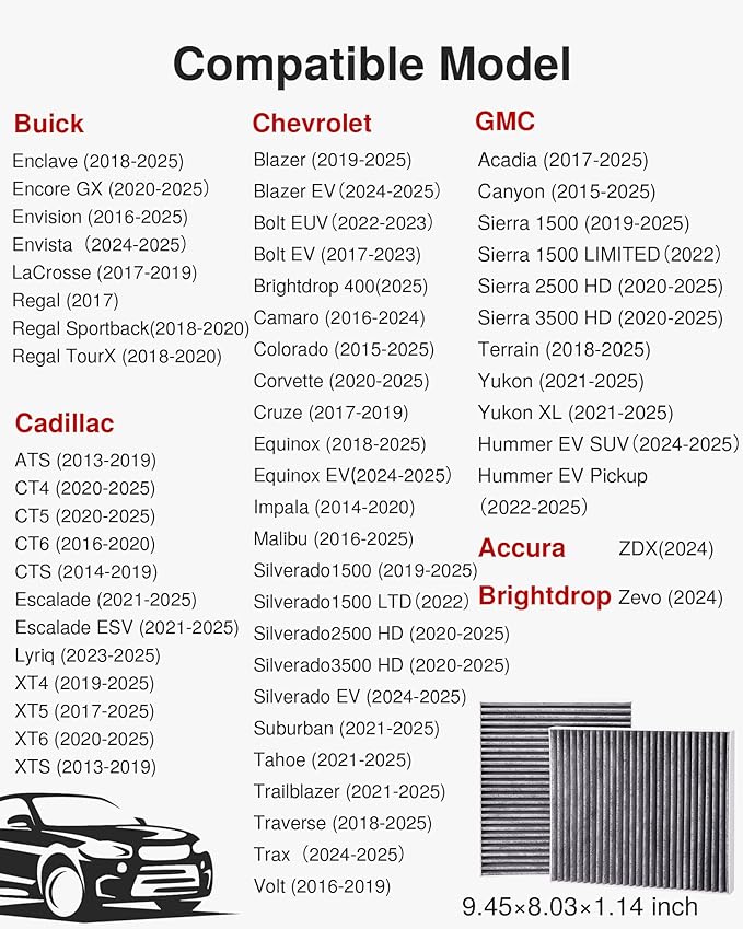 Puroma Cabin Air Filter with Activated Carbon, Replacement for CP966, CF11966, Select Buick Enclave, Encore GX, Envision, Regal, LaCrosse, Cadillac, GMC, Bolt EV, Camaro, Colorado