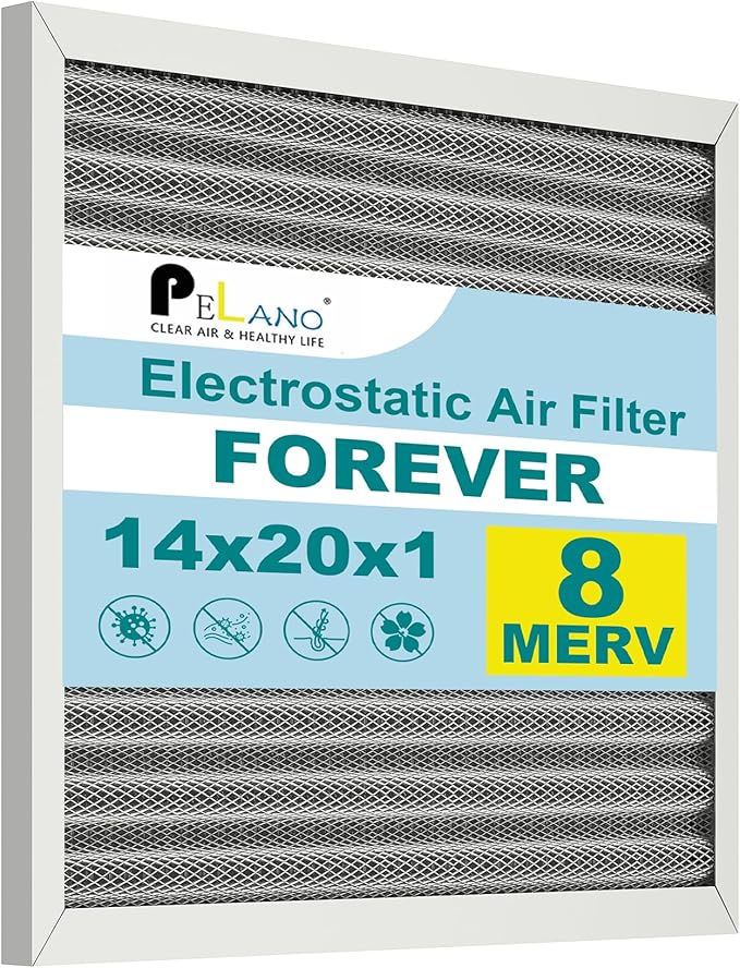 14x20x1 Reusable Air Filter, Electrostatic HVAC Air Filter, Lasts a Lifetime, Washable, Enjoy Fresher Air in Home and Office, MERV 8 (Actual Size:13.5x19.5x0.82 Inch)