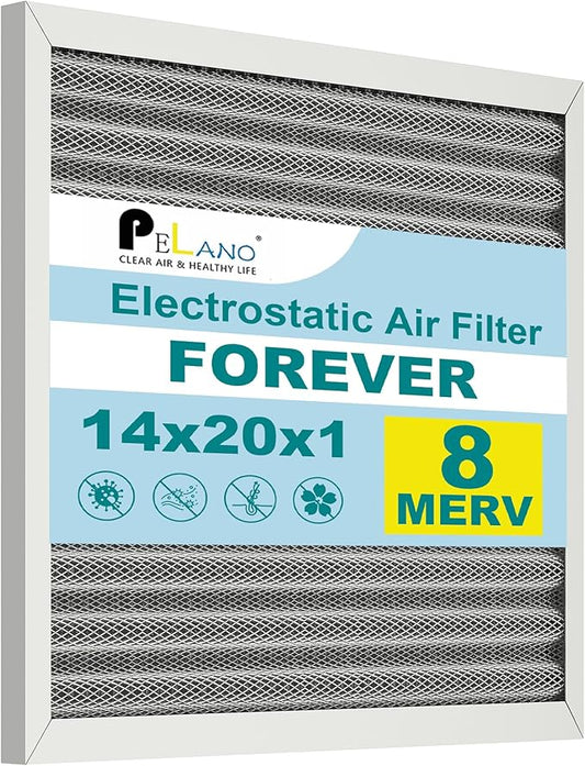 14x20x1 Reusable Air Filter, Electrostatic HVAC Air Filter, Lasts a Lifetime, Washable, Enjoy Fresher Air in Home and Office, MERV 8 (Actual Size:13.5x19.5x0.82 Inch)