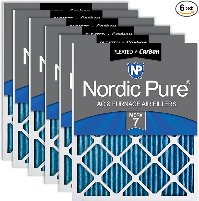 Nordic Pure 18x20x1 (Actual Size: 17 1/2 x 19 1/2 x 3/4) Pleated Air Filters MERV 7 Plus Carbon 6 Pack