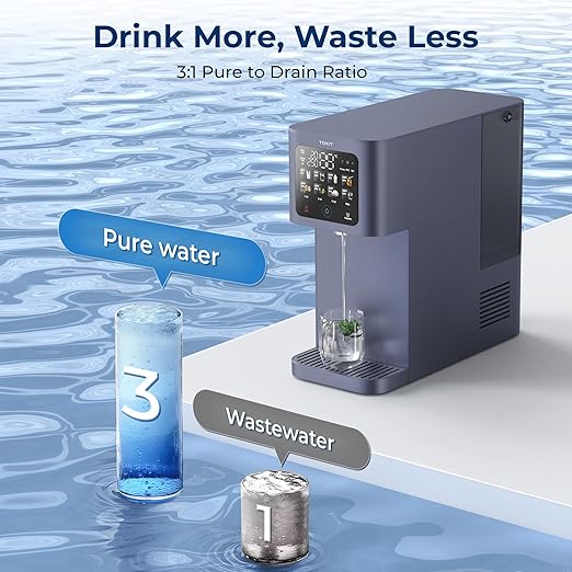 TOKIT Reverse Osmosis Water Filter Countertop T1 Ultra Cold & Hot Dual UV Water Dispenser 5℃ Cooling and Instant Heating RO Water Filtration System 8 Temp Choice, NSF/ANSI 58, No Installation for Home