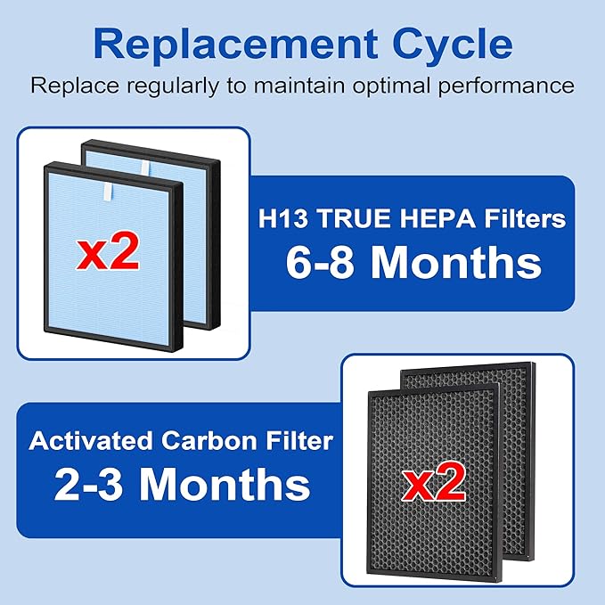 HSP001 Replacement Filter Compatible with Hathaspace Air Purifier, 4-in-2 Filtration with H13 True HEPA Filter, Activated Carbon and Pre-Filter (2 Pack)