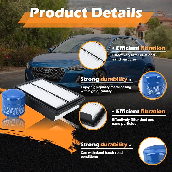 Kefly 28113-F2000 Engine Air Filter & 26300-35505 Oil Filter Fits for 2017-2020 Hyundai Elantra, 2018-2022 Kona, 2019-2023 Kia Forte, 2020-2023 Forte5, 2020-2022 Soul