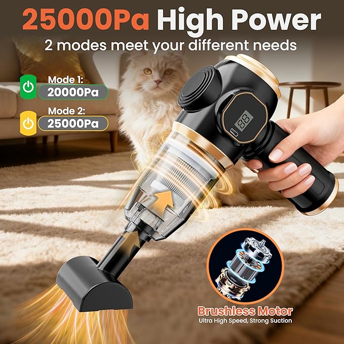 Mini Car Vacuum 15000Pa Portable Cordless Handheld Vacuum Cleaner and Air Duster with 2 Filter for Car, Sofa, Office, Pet, Home (Black & Gold)