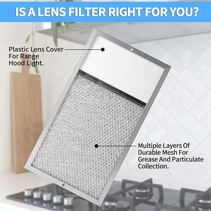 Range hood Filter with Light Lens Replacement for Broan R610027 SR610027 1568322 1568323 PM25WW PM25BL AL9245 Aluminum Mesh Grease Lens Range Hood Replacement Filter 7-5/8 x 14-1/8 x 3/8 Inch 2-Pack
