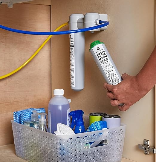 GE Under Sink Water Filter Replacement, Dual Flow, Reduces Sediment, Rust & Other Impurities from Water, Fits GXK255TBN Under Sink Filtration System, Replace Every 6 Months, FQK2J, 2 Filters