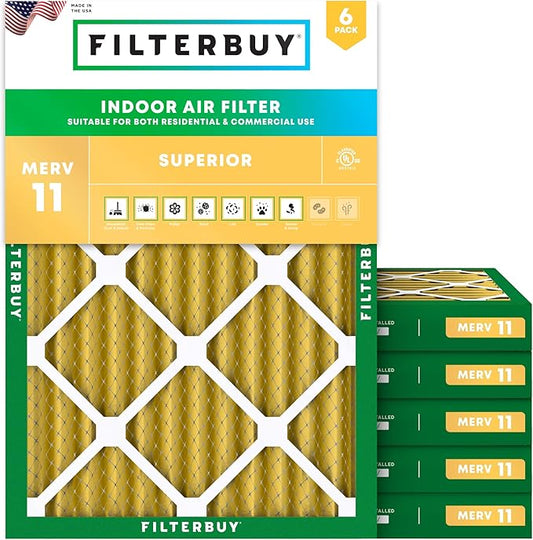 Filterbuy 24x30x2 Air Filter MERV 11 Superior Pet & Allergy Defense (6-Pack), Electrostatic Pleated HVAC AC Furnace Filters Replacement (Actual Size: 23.50 x 29.50 x 1.75)