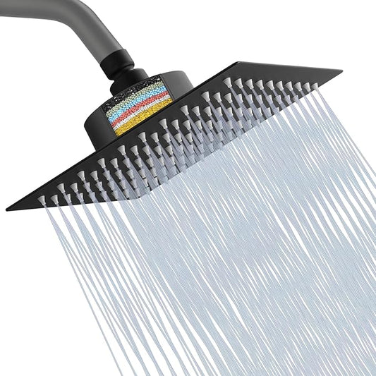 Filtered Shower Head, Stainless Steel High Pressure Shower Head with 15 Stage Hard Water Filter Cartridge for Remove Chlorine and Harmful Substances(Matte Black,8")