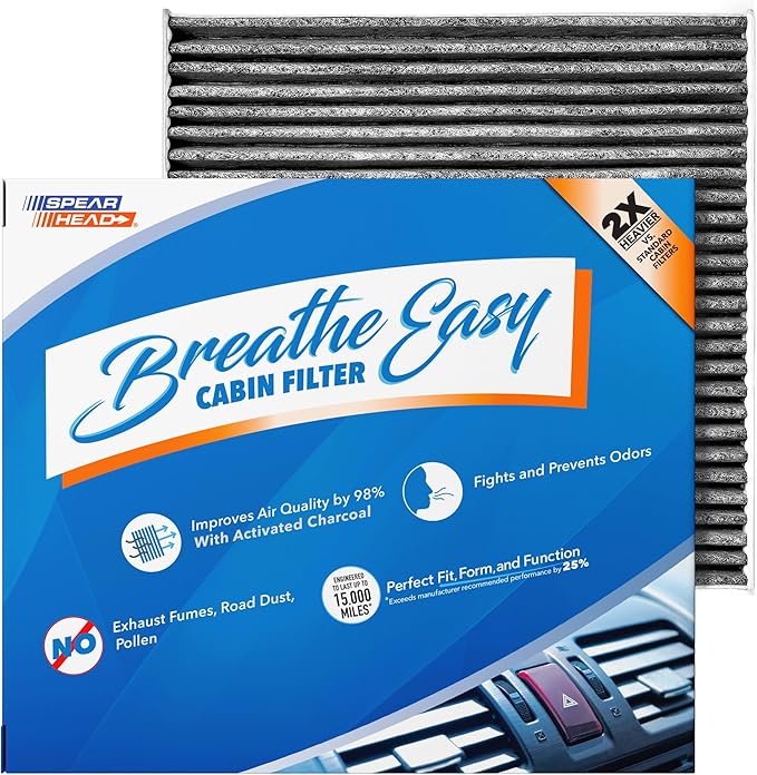 Spearhead Odor Defense Breathe Easy AC & Heater Cabin Filter | Fits 2005-2023 Tacoma, 2013-2016 Dart, 2003-2008 Vibe Like OEM | Up to 25% Longer Lasting w/Activated Carbon (BE-374)