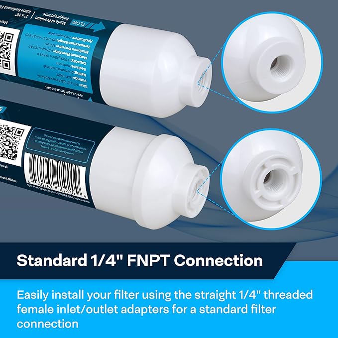 SpiroPure Inline Sediment Water Filter with 1/4" FNTP or 3/8" Quick-Connect, 2" x 10" (Case of 25)
