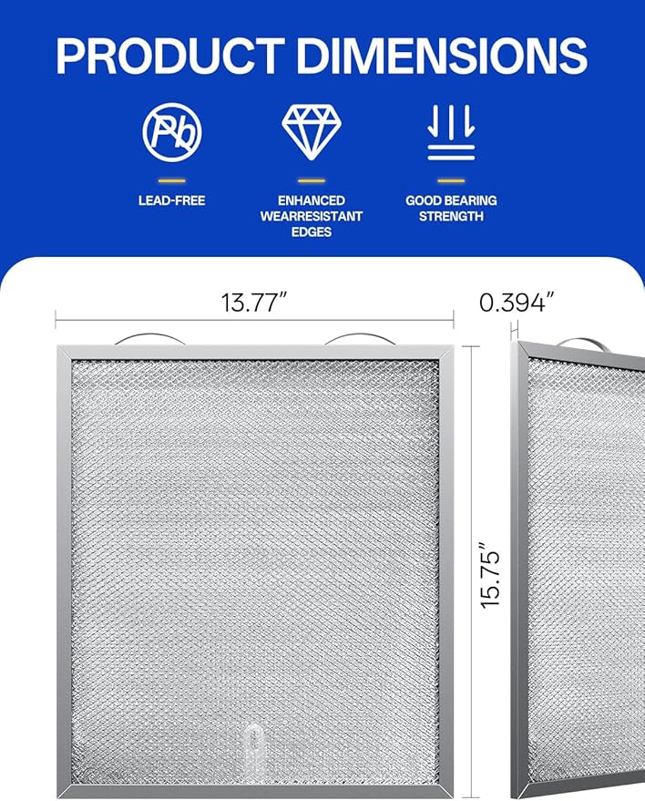 S99010430-002 Range Hood Filter 15-3/4" x 13-7/8" x 3/8", 2 Pack Aluminum Mesh Grease Range Hood Filter Compatible with B-roan N-utone Kitchen Exhaust Fan Filters 4512880（2 Pack）