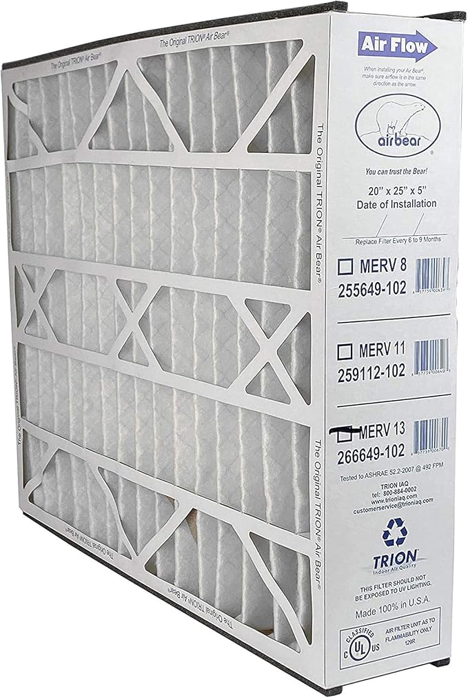 Trion Air Bear 20x25x5 Air Filter, MERV 13 Furnace AC Air Filter Replacement, for Air Purifier Systems, Actual Size (4.94 x 24.25 x 19.75 in), 3 Pack