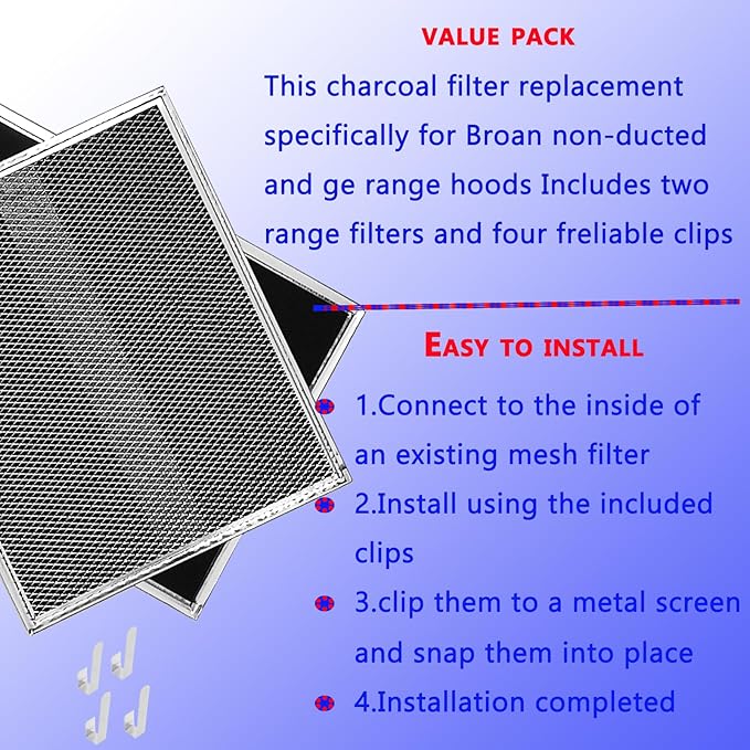 2-Pack Upgraded S99010308 BPSF30 Range Hood Charcoal Filters 10.8"x13.3" Fit GE WB02X10707 S-ears Allure Range Hood Filter and Bro-an Nut-one QS WS Non-Ducted carbon Replacement Filter