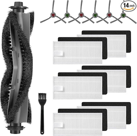 Airrobo P20 Robot Vacuum Cleaner Replacement Parts - 1 Main Brush, 6 HEPA Filters & Sponge, 6 Side Brushes, 1 Cleaning Brush (14 Pack)