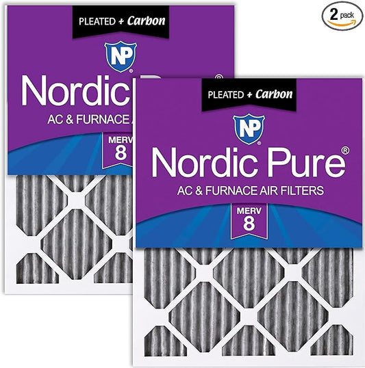 Nordic Pure 20x30x1 (Actual Size: 19 5/8 x 29 5/8 x 3/4) Furnace Air Filters MERV 8 Pleated Plus Carbon 2 Pack