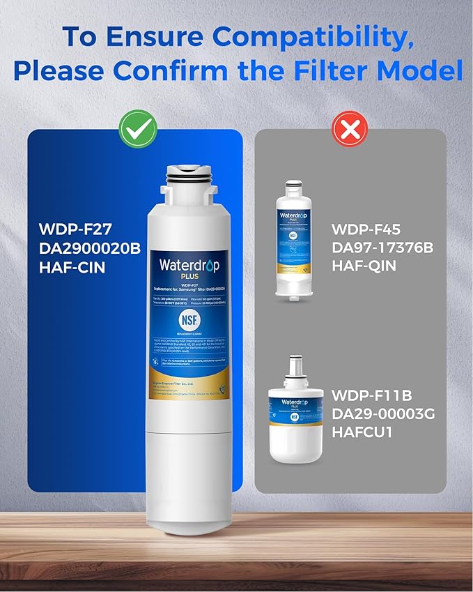 Waterdrop Plus DA29-00020B NSF 401&53&42 Certified Refrigerator Water Filter, Replacement for Samsung® Water Filter HAF-CIN/EXP, HAF-CIN, FMS-2, RF28HMEDBSR, RF263BEAESR, 3 Filters (Package May Vary)