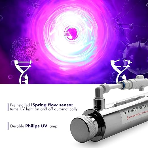 iSpring RCC1UP 6-Stage 100 GPD Under Sink Reverse Osmosis Drinking Water Filtration System with Booster Pump and UV Ultraviolet Filter, Patented Top-Mounted Faucet Design for Easy Installation