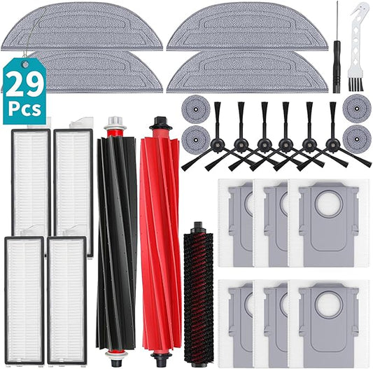 29Pcs Accessories Kit for Roborock S8 Maxv Ultra Robot Vacuum Cleaner,1 High-Speed Cleaning Brush,2 Main Brushes,4 HEPA Filters,4 Mop Cloths,4 Edge Mop Cloths,6 Side Brushes,6 Dust Bags,S8 Accessories