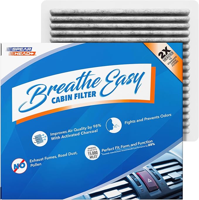 Spearhead Odor Defense Breathe Easy AC & Heater Cabin Filter | Fits 2007-2015 Edge, 2007-2016 MKX, 2007-2015 CX-9 Like OEM | Up to 25% Longer Lasting w/Activated Carbon (BE-547B)