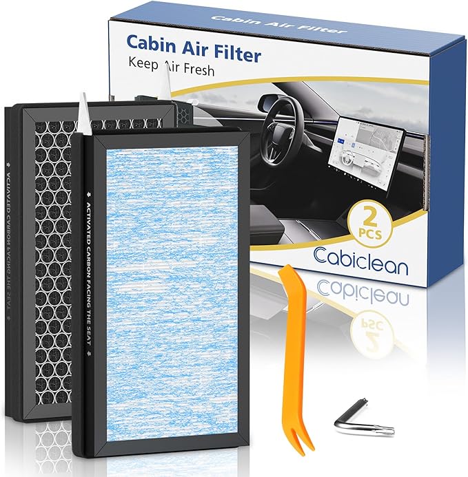 Tesla Model 3 Model Y Cabin Air Filter Replacement Accessories, 2 Pack H13 HEPA Premium Activated Carbon Air Filter for Tesla Model 3/Y (2016-2025), 4-Stage Filtrtion