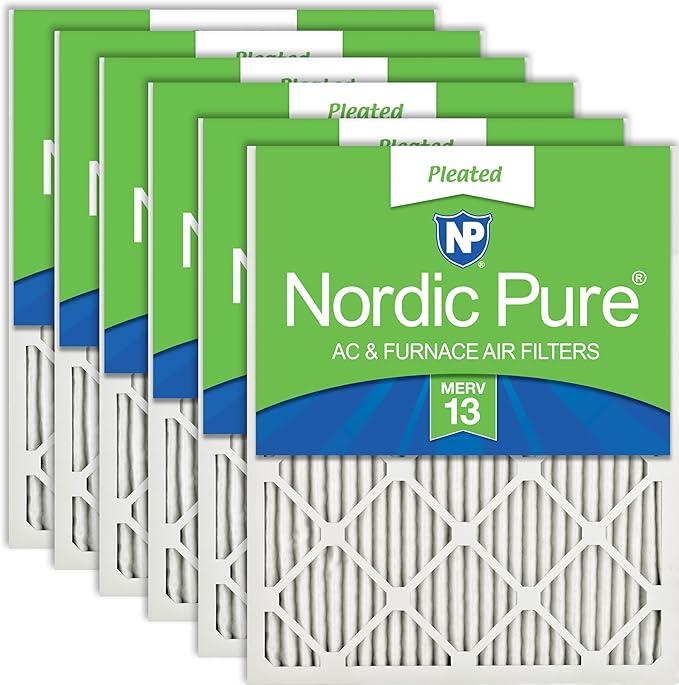 Nordic Pure 24x24x1 (Actual Size: 23 3/8 x 23 3/8 x 3/4) Pleated MERV 13 Air Filters 6 Pack