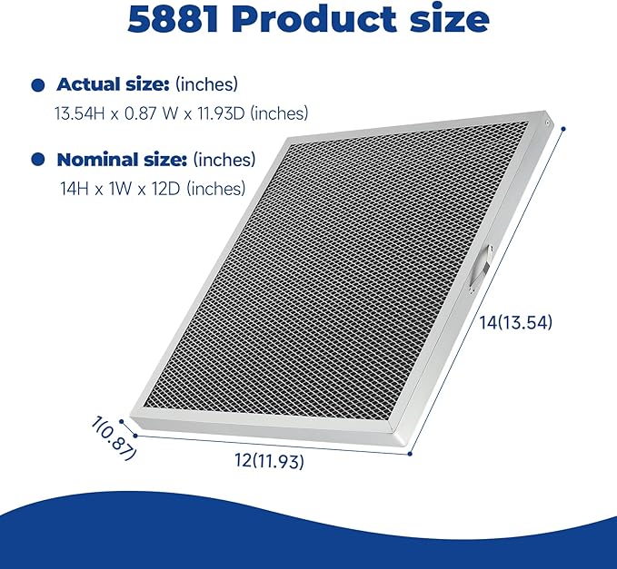 2-Packs 5881 Washable MERV 8 Dehumidifier Filter 12x14x1 Compatible with AprilAire Whole-House Models E100 E080 8192A and Dehumidifying Ventilator 8192A Replacement Filter