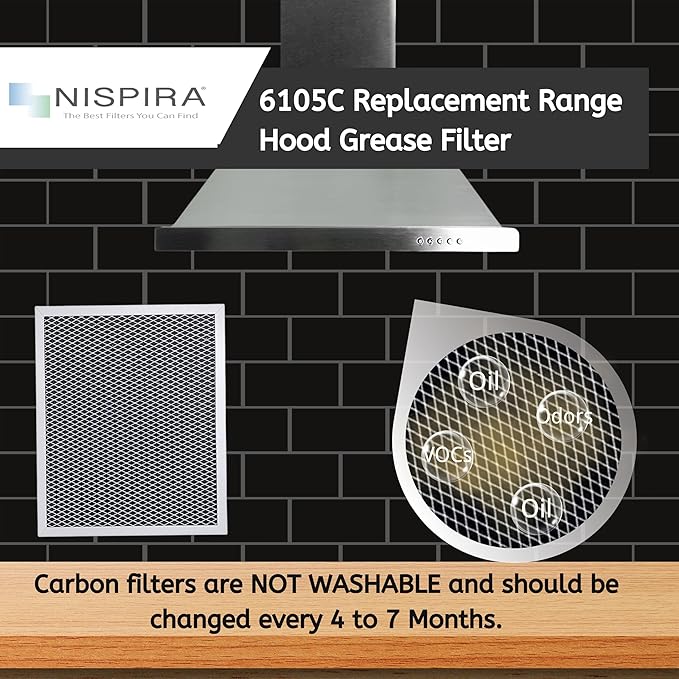 Nispira Replacement Range Hood Grease Filter with Charcoal Compatible with Broan 97007696, S97007696, 6105C, 1172266, 41F. A set of 4 Filters