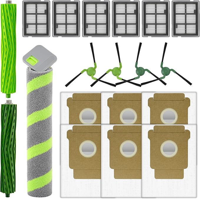 (19 Pack) Roomba Max 705 Combo Replacement Parts Compatible with iRobot Roomba Max 705 Combo Robot Vacuum, 2 Roller Brushes, 1 Roller Mop, 6 HEPA Filters, 6 Dust Bags, 4 Side Brushes, Accessories Kit