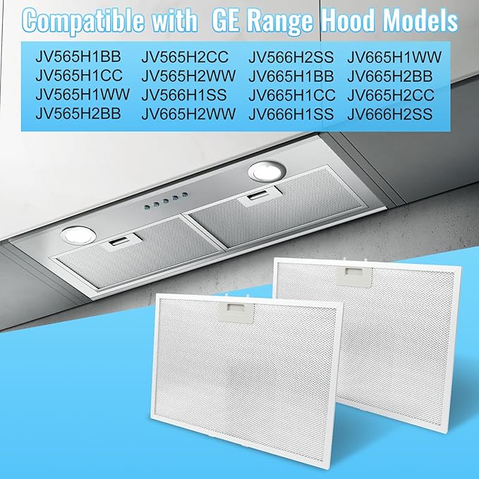 2 Pcs WB02X11012 Range Hood Filter Replacement for GE JV666H2SS JV566h2SS JV565H1BB JV565H1CC JV565H1WW
