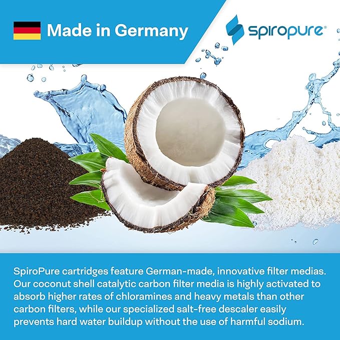 SpiroPure Multi-Stage RV Marine Inline Water Filter with Flexible Hose Protector - Sediment Carbon Hard Water Chlorine Chloramine Lead Mercury Heavy Metals PFOA PFAS