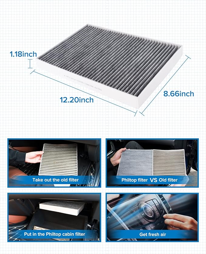 PHILTOP Cabin Air Filter w/Activated Carbon, Compatible with CF12211 Audi Q5, Q7, A4 Quattro, A6 Quattro, Q8, A5 Sportback, SQ5, A5 Quattro, A4, e-tron Quattro, Q5 Sportback, Q5 PHEV, S4, A7 Sportback