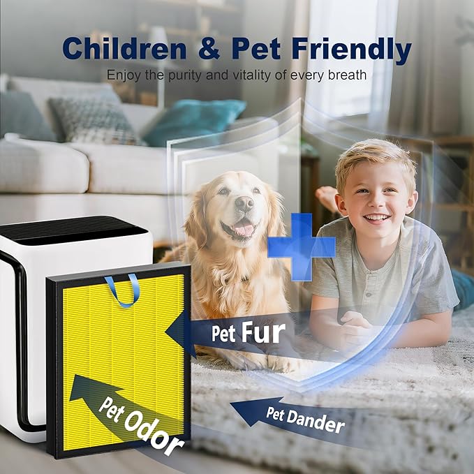 Vital 100S Pet Care Replacement Filter for LEVOIT Vital 100S and Vital 100S-P Air Purifier, High-Efficiency Activated Carbon Filter, Vital 100S-RF-PA, LRF-V102-YUS, 2 Pack, Yellow