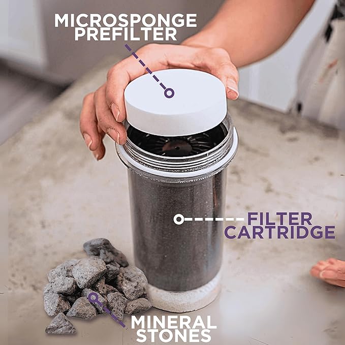 Mineral Stones Replacement 13564, Cartridge 1361 & Micro Sponge Prefilter 1362 for Nikken Water Filter Replacement PiMag Aqua Pour Water Filter System, Countertop Drinking Alkaline Filtration System