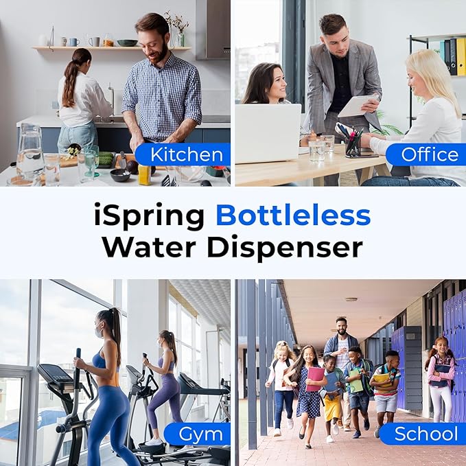 iSpring Bottleless Water Dispenser with 4-Stage Filtration, SGS-Tested 99% of PFAS Removal, Water Cooler Dispenser - Hot, Cold, Room Temp, Self Cleaning, Black, Model: DS4B-PF