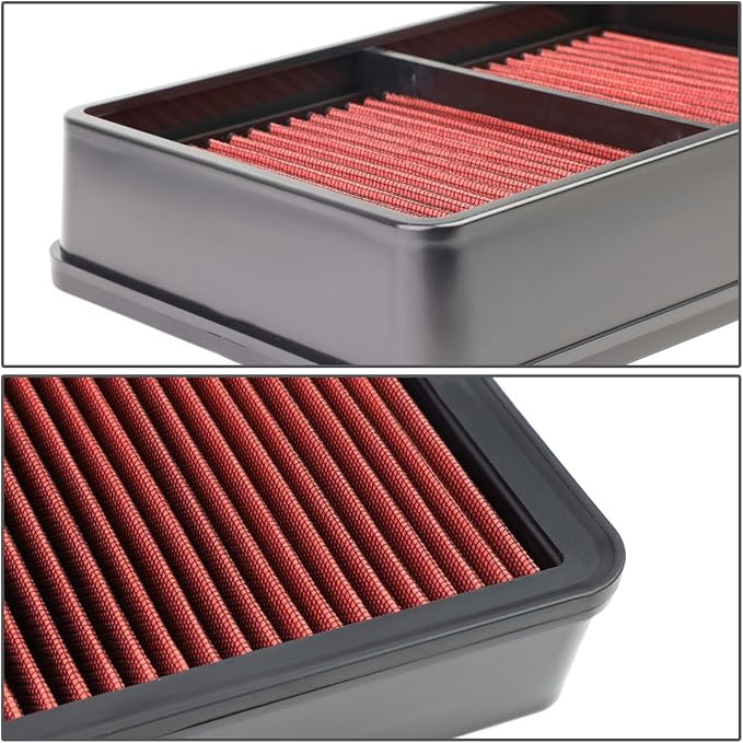 DNA Motoring AFPN-074-RD Clean Air Washable Drop In Panel Air Filter Enhance Engine Performance Power & Acceleration Improve [Compatible with 08-15 Mitsubishi Lancer / 07-13 Outlander]