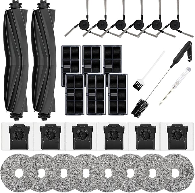 31 PCS Replacement Parts for Dreame X40 Ultra/Master/ L40 Ultra, MOVA P10/ P50 Pro Ultra Vacuum Cleaner, 2 Main Brushes 6 HEPA Filters 6 Dust Bags 6 Side Brushes 8 Mop Pads 1 Cleaning Brush