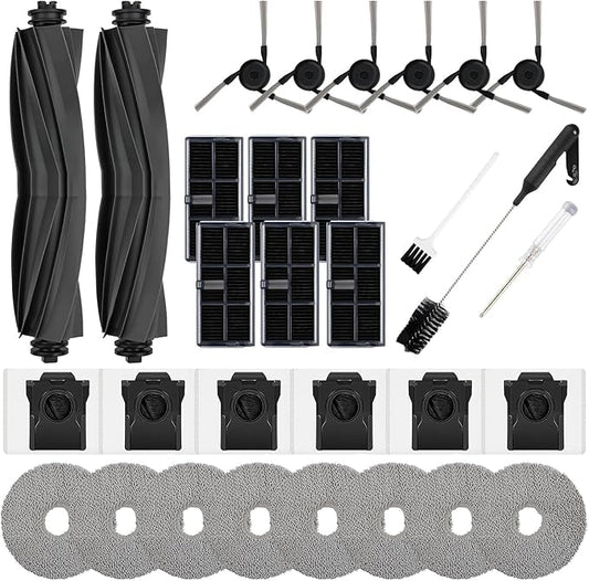 31 PCS Replacement Parts for Dreame X40 Ultra/Master/ L40 Ultra, MOVA P10/ P50 Pro Ultra Vacuum Cleaner, 2 Main Brushes 6 HEPA Filters 6 Dust Bags 6 Side Brushes 8 Mop Pads 1 Cleaning Brush