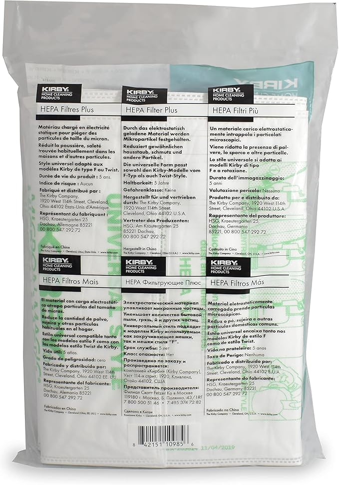 Kirby Micron Magic Plus HEPA Filter Bags 6-Pack | Part #204814 | Compatible with F-Style & Twist-Style Vacuums