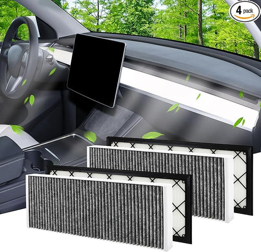 4pcs Air Filter Compatible with Tesla Model Y 2026 Cabin Air Filter HEPA Air Intake Filter Replacement with Activated Carbon for 2019-2026 Model Y Accessories Fit Model Y 2025 Refresh