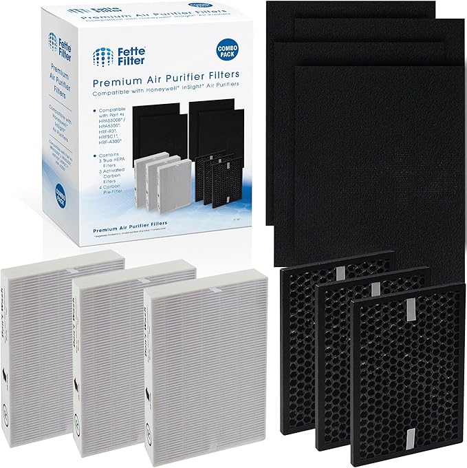 Fette Filter - Air Purifier Replacement True HEPA Filter Kit Compatible with Honeywell InSight Air Purifiers Model HPA5300B HPA5350 & PowerPlus HPA3300 HRF-R3, HRFSC1 Filter S HRF-A300
