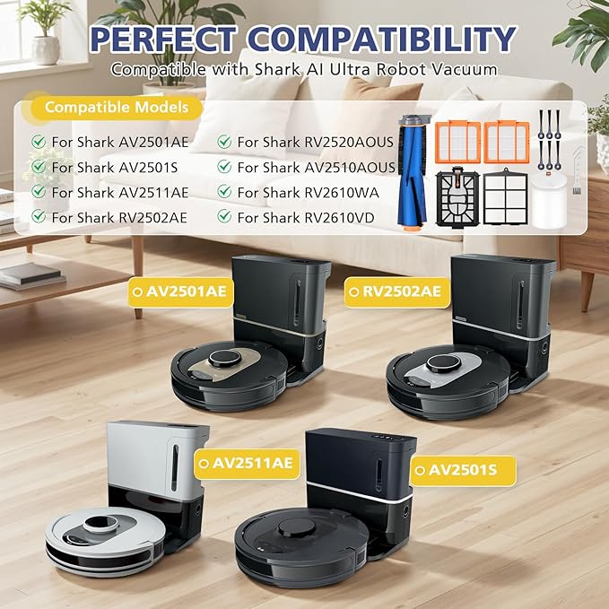 Replacement Parts for Shark AI AV2501AE AV2501S AV2511AE RV2502AE RV2520AOUS AV2510AOUS RV2610WA RV2610W Kits with Main Brush, Filters, Foam Filters, Pre-Filter, Side Brushes