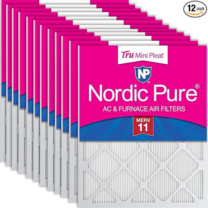 Nordic Pure 20x25x1 (Actual Size: 19 1/2 x 24 1/2 x 3/4) Tru Mini Pleat MERV 11 AC Furnace Air Filters – 2.5X More Media for Extended Durability & Superior Filtration - 12 Pack